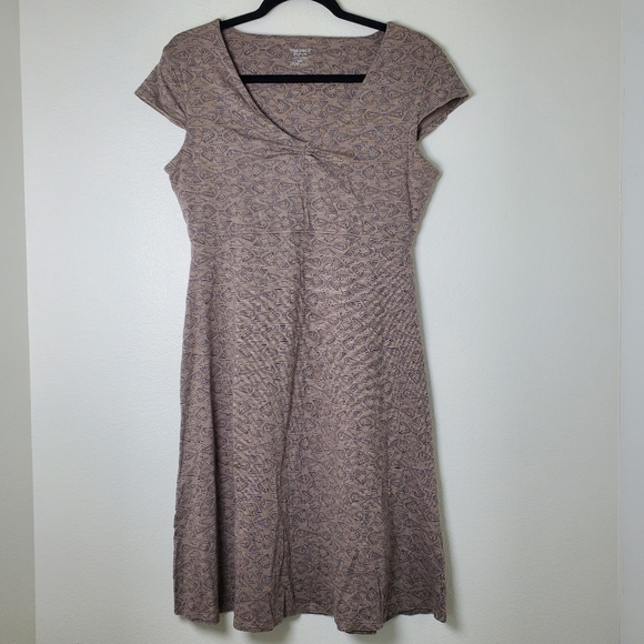 Toad & Co Women's Rosemarie‎ Gray Patterned V-Neck Cap Sleeve Stretch Knit Dress - Picture 2 of 11